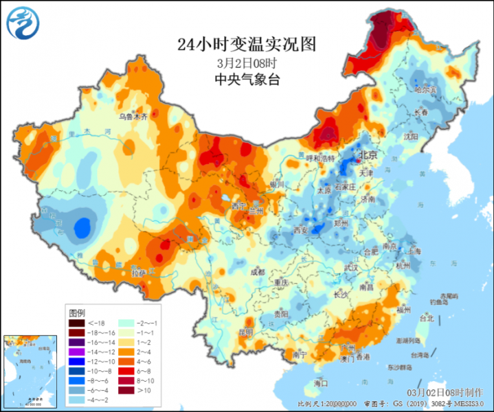 中东部气温回升暖意浓北方昼夜温差大 大部地区雨雪稀少