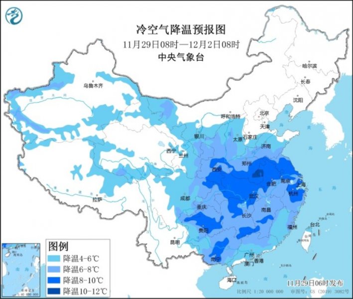 冷空气影响持续 中东部地区自北向南有大风降温天气