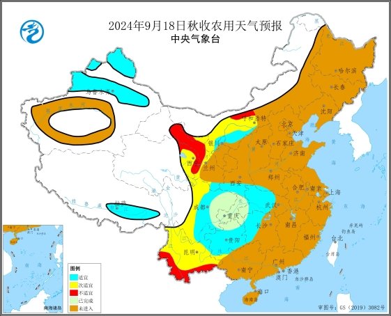 18-20日西北地区中部内蒙古中部秋收连阴雨风险较高 