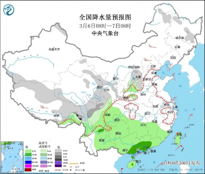 南方阴雨持续 青藏高原东部新疆北部等地多降雪