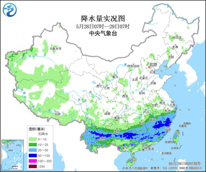 今日福建南部广东海南岛等地有大雨或暴雨
